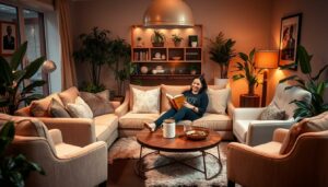 Cozy living room with a stylish sofa