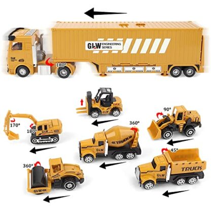 deAO Construction Set with Cargo Truck with Bulldozer, Tractor, Forklift, Mixer, Excavator, Crane and Dumper-Gift - Image 3