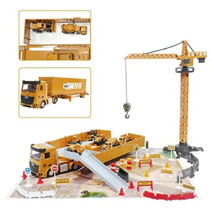 deAO Construction Set with Cargo Truck with Bulldozer, Tractor, Forklift, Mixer, Excavator, Crane and Dumper-Gift - Image 4