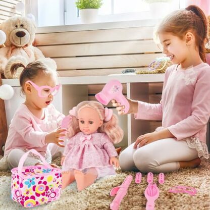 deAO Dolls for Age 3 4 5 6 Girls, Baby Doll Set, 14" Baby Doll with 3 Doll Clothes and 15PCS Doll Accessories Doll Dress Up Set, Pretend Play Toys for Kids 4 deAO Dolls for Age 3 4 5 6 Girls, Baby Doll Set, 14" Baby Doll with 3 Doll Clothes and 15PCS Doll Accessories Doll Dress Up Set, Pretend Play Toys for Kids - Image 4