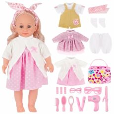 deAO Dolls for Age 3 4 5 6 Girls, Baby Doll Set, 14" Baby Doll with 3 Doll Clothes and 15PCS Doll Accessories Doll Dress Up Set, Pretend Play Toys for Kids