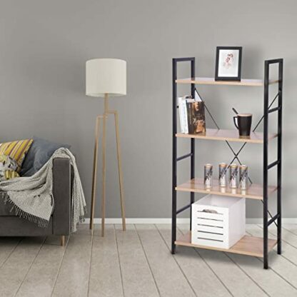 eSituro Heavy Duty 6-Tier Storage Shelves Ladder Bookshelf Vintage Industrial Bookcase Shelving Unit Stand with Black Metal Frame Walnut Wooden Shelves 60x27.5x180CM SSTR0057 - Image 3