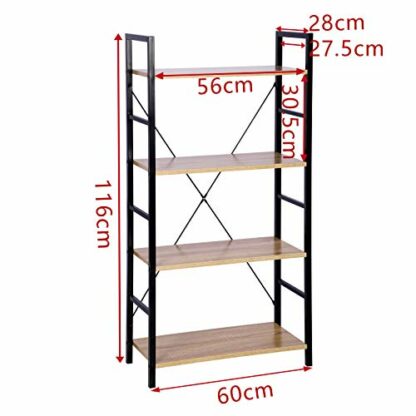 eSituro Heavy Duty 6-Tier Storage Shelves Ladder Bookshelf Vintage Industrial Bookcase Shelving Unit Stand with Black Metal Frame Walnut Wooden Shelves 60x27.5x180CM SSTR0057 - Image 4