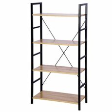 eSituro Heavy Duty 6-Tier Storage Shelves Ladder Bookshelf Vintage Industrial Bookcase Shelving Unit Stand with Black Metal Frame Walnut Wooden Shelves 60x27.5x180CM SSTR0057