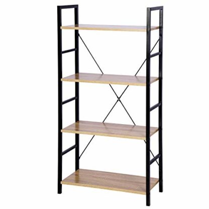 eSituro Heavy Duty 6-Tier Storage Shelves Ladder Bookshelf Vintage Industrial Bookcase Shelving Unit Stand with Black Metal Frame Walnut Wooden Shelves 60x27.5x180CM SSTR0057 - Image 2