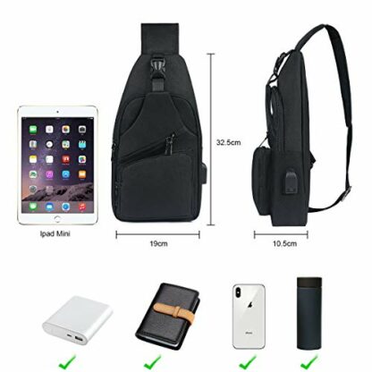 flintronic Sling Bag, Chest Bag with USB Charging Port, Men Women Lightweight Crossbody For Hiking,Cycling, Traveling 3 flintronic Sling Bag, Chest Bag with USB Charging Port, Men Women Lightweight Crossbody For Hiking,Cycling, Traveling - Image 3