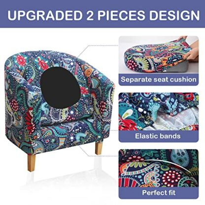 hyha 2 Pieces Printed Tub Chair Slipover with Cushion Cover, Removable Stretch Club Chair Cover for IKEA Tullsta, Armchair Cover Furniture Protector for Living Room,Blue Green - Image 4