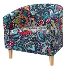 hyha 2 Pieces Printed Tub Chair Slipover with Cushion Cover, Removable Stretch Club Chair Cover for IKEA Tullsta, Armchair Cover Furniture Protector for Living Room,Blue Green