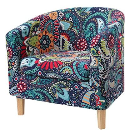 hyha 2 Pieces Printed Tub Chair Slipover with Cushion Cover, Removable Stretch Club Chair Cover for IKEA Tullsta, Armchair Cover Furniture Protector for Living Room,Blue Green - Image 2