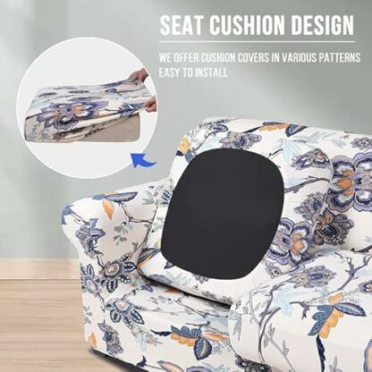 hyha Printed Couch Covers for 3 Cushion Couch Sofa - Floral Sofa Covers with Separate Cushion Covers, 4 Pieces Stretch Sofa Slipcovers Washable Furniture Protector for Dogs 2 hyha Printed Couch Covers for 3 Cushion Couch Sofa - Floral Sofa Covers with Separate Cushion Covers, 4 Pieces Stretch Sofa Slipcovers Washable Furniture Protector for Dogs - Image 2