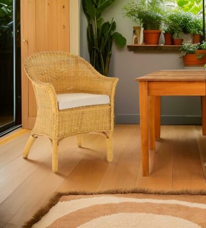 korb.outlet Rattan Chair, Natural Dining Chair, Wicker Chair, Includes Beige Cushion; Rattan Furniture, Rattan Chair with Armrests, Wicker Lounge Chair 3 korb.outlet Rattan Chair, Natural Dining Chair, Wicker Chair, Includes Beige Cushion; Rattan Furniture, Rattan Chair with Armrests, Wicker Lounge Chair - Image 3