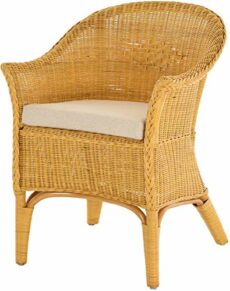 korb.outlet Rattan Chair, Natural Dining Chair, Wicker Chair, Includes Beige Cushion; Rattan Furniture, Rattan Chair with Armrests, Wicker Lounge Chair