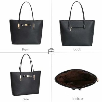 kukubird Women's Top-Handle Black Large Tote Bag Handbag Simple Shoulder Bag with Zipper for School Work Leisure 3 kukubird Women's Top-Handle Black Large Tote Bag Handbag Simple Shoulder Bag with Zipper for School Work Leisure - Image 3