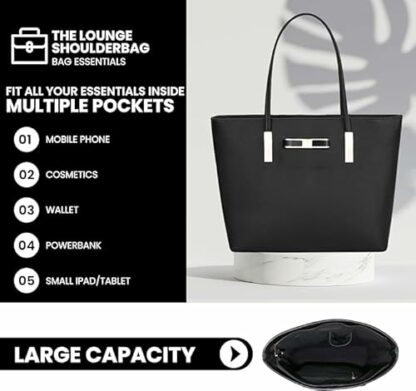 kukubird Women's Top-Handle Black Large Tote Bag Handbag Simple Shoulder Bag with Zipper for School Work Leisure 4 kukubird Women's Top-Handle Black Large Tote Bag Handbag Simple Shoulder Bag with Zipper for School Work Leisure - Image 4