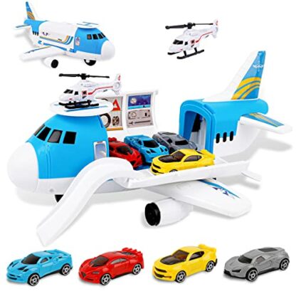 m zimoon Transport Airplane, Transport Cargo Plane Car Kids Toys Set with 4pcs Cars, 1pcs Helicopter Toy and 1pcs DIY Stickers Gift Toys for Boys Girls 2 m zimoon Transport Airplane, Transport Cargo Plane Car Kids Toys Set with 4pcs Cars, 1pcs Helicopter Toy and 1pcs DIY Stickers Gift Toys for Boys Girls - Image 2