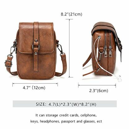 myfriday Women Vintage Crossbody Phone Bag Small Messenger Bag Shoulder Bag Handbag Wallet Purse 2 Main Pockets with Earphone Hole - Image 3