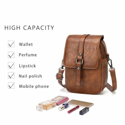 myfriday Women Vintage Crossbody Phone Bag Small Messenger Bag Shoulder Bag Handbag Wallet Purse 2 Main Pockets with Earphone Hole - Image 4