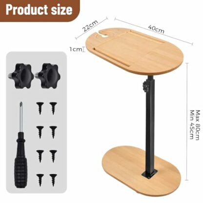otamonkli C-Shaped Side End Table, Bamboo Bathtub Tray Table, Over Bed Table Adjustable Height, Beside Table for Sofa Bedroom Living Room Office - Image 3