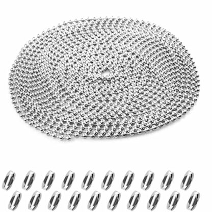 rietegio Roller Blind Chain 6 Meter Stainless Steel Blind Beads Chain with 20 Pcs Blind Cord Connector 4.5mm Silver Replacement Chain for Roller Blind and Vertical Blinds Repair Parts - Image 2
