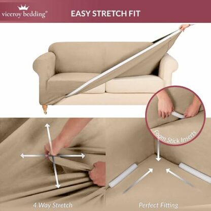 viceroy bedding VELVET STRETCH Thick Sofa Covers 1/2/3/4 Seater Sofa Furniture Protector EASY FIT ELASTIC Jacquard Fabric Couch Settee Slipcover BONUS SIDE STORAGE POCKET - Image 4