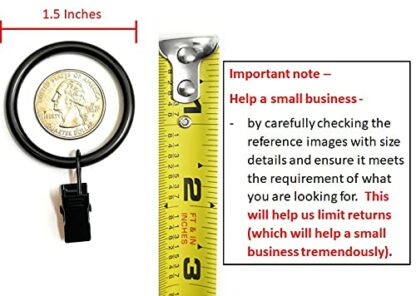 vsp Set of 20 1.5 -inch Metal Curtain Rings with Clips and Eyelets - Black - Image 3