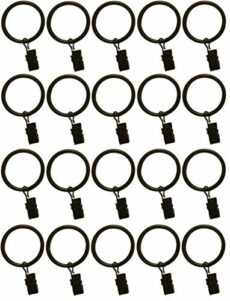 vsp Set of 20 1.5 -inch Metal Curtain Rings with Clips and Eyelets - Black
