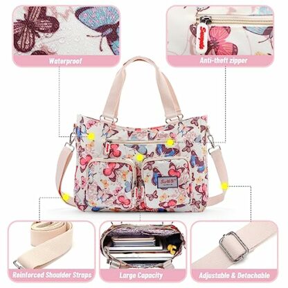zootop Womens Handbag Top Handle Bag Multi Pockets Crossbody Shoulder Bag with Detachable Shoulder Strap Waterproof Messenger Bag Large Tote Bag for Casual Work Shopping Travel (Butterfly), White 3 zootop Womens Handbag Top Handle Bag Multi Pockets Crossbody Shoulder Bag with Detachable Shoulder Strap Waterproof Messenger Bag Large Tote Bag for Casual Work Shopping Travel (Butterfly), White - Image 3