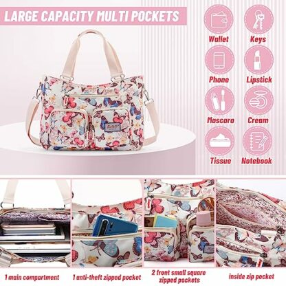 zootop Womens Handbag Top Handle Bag Multi Pockets Crossbody Shoulder Bag with Detachable Shoulder Strap Waterproof Messenger Bag Large Tote Bag for Casual Work Shopping Travel (Butterfly), White 4 zootop Womens Handbag Top Handle Bag Multi Pockets Crossbody Shoulder Bag with Detachable Shoulder Strap Waterproof Messenger Bag Large Tote Bag for Casual Work Shopping Travel (Butterfly), White - Image 4