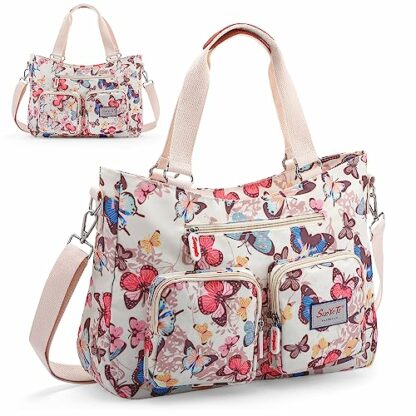 zootop Womens Handbag Top Handle Bag Multi Pockets Crossbody Shoulder Bag with Detachable Shoulder Strap Waterproof Messenger Bag Large Tote Bag for Casual Work Shopping Travel (Butterfly), White 2 zootop Womens Handbag Top Handle Bag Multi Pockets Crossbody Shoulder Bag with Detachable Shoulder Strap Waterproof Messenger Bag Large Tote Bag for Casual Work Shopping Travel (Butterfly), White - Image 2
