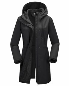 33,000ft Women’s Lightweight Softshell Jacket with Hood Waterproof Ladies Functional Jacket Fleece Lined Windbreaker Breathable Raincoat Hooded Long Coats for Hiking
