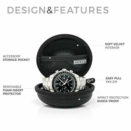 AKIELO Watch Case – Watch Travel Case with Cleaning Cloth and Gift Box – Fits Mens and Womens Wristwatches and Smart Watches up to 54mm - Image 3