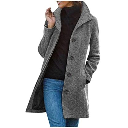 AMhomely Jacket Coats for Women Sale Solid Color Pocket Woollen Coat Recreational Long Sleeve Tops Overcoats Cardigans Fall Clothes Outfits Fashion Parka Outerwear UK - Image 2