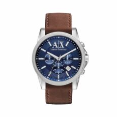 A|X Armani Exchange Stainless Steel Watch with Blue Dial and Brown Leather Strap