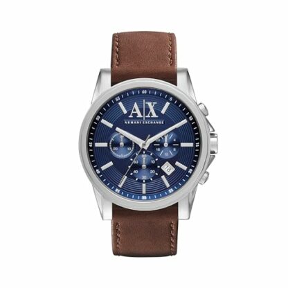 A|X Armani Exchange Stainless Steel Watch with Blue Dial and Brown Leather Strap - Image 2