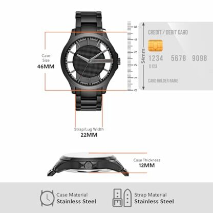 Armani Exchange Watch for Men, Three Hand Movement, 46 mm Black Stainless Steel Case with a Stainless Steel Strap, AX2189 - Image 4