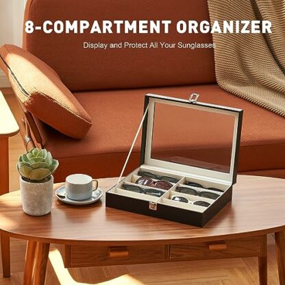 CO-Z Leather Multi Sunglasses Organizer for Women Men, Eyeglasses Eyewear Display Case, Jewelry Watch Organizer, Sunglasses Jewelry Collection Case, Sunglass Glasses Storage Holder Box with 8 Slots - Image 4