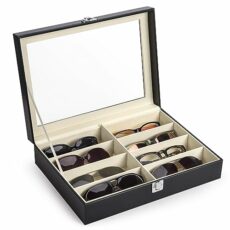 CO-Z Leather Multi Sunglasses Organizer for Women Men, Eyeglasses Eyewear Display Case, Jewelry Watch Organizer, Sunglasses Jewelry Collection Case, Sunglass Glasses Storage Holder Box with 8 Slots