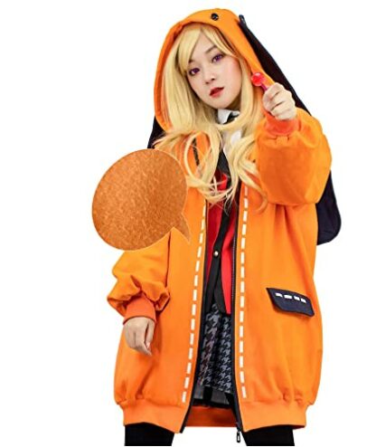 DAZCOS Womens Kakegurui Yomozuki Runa Cosplay Jacket Orange Hoodie 4 DAZCOS Womens Kakegurui Yomozuki Runa Cosplay Jacket Orange Hoodie - Image 4