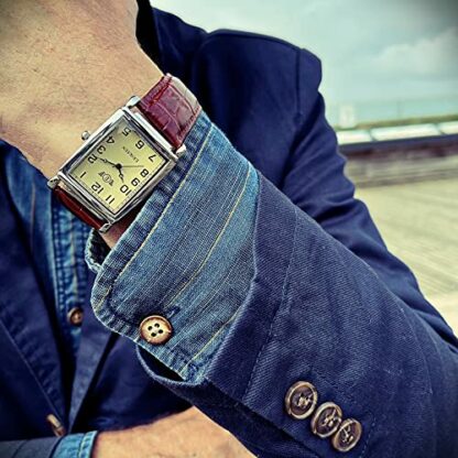 ERIKSEN Mens Vintage Retro Rectangular Silver Analog Quartz Dress Watch MCS - Image 3