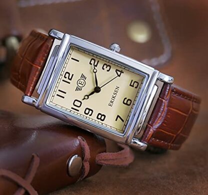 ERIKSEN Mens Vintage Retro Rectangular Silver Analog Quartz Dress Watch MCS - Image 4