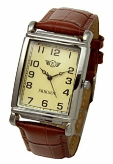 ERIKSEN Mens Vintage Retro Rectangular Silver Analog Quartz Dress Watch MCS