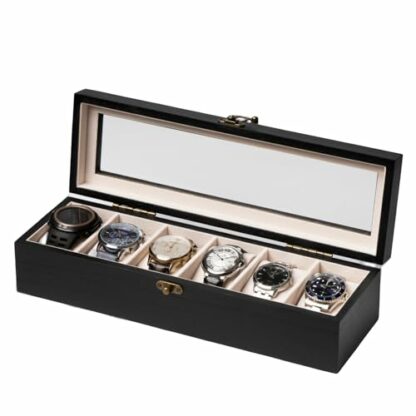 Exper City Watch Box, Watch Case for Men Women with Large Glass Lid, Wooden Watch Display Storage Box, Wood Mens Watch Box Organizer - Image 2
