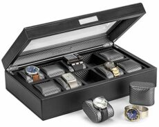 HOUNDSBAY Mariner Watch Box Display Case - Carbon Fiber Interior With 10 Watch Slots