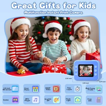 Hangrui Kids Camera Instant Print, 2.4'' Instant Camera for Kids, 1080P Kids Digital Camera with 32GB Card & 3 Rolls Photo Paper, Christmas Birthday Gifts Kids Toys for Girls & Boys Aged 3-12 3 Hangrui Kids Camera Instant Print, 2.4'' Instant Camera for Kids, 1080P Kids Digital Camera with 32GB Card & 3 Rolls Photo Paper, Christmas Birthday Gifts Kids Toys for Girls & Boys Aged 3-12 - Image 3