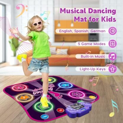 INSTOY Light Up Dance Mat for Girls：Dance Toys for 4 5 6 7 8 9 10 Year Old Girl Gifts - Music Dancing Game Pad with 5 Game Modes & Wireless Bluetooth - Birthday Gifts for Girls Boys Age 3-10 - Image 4