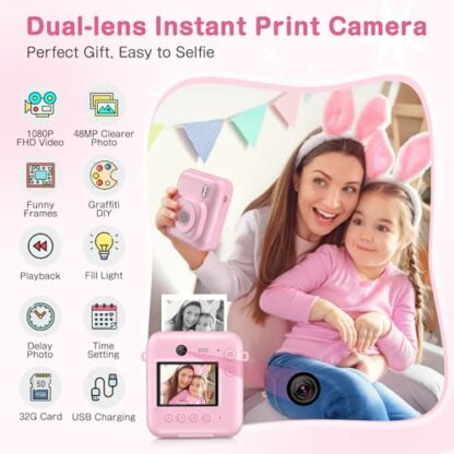 Kids Camera Instant Print, Dual-Lens 48MP Digital Camera,1080P HD Video and Selfie Kids Camera with 32G Card and 4 Print Paper, for Age 3-12 Years Old Boys & Girls Birthday Gifts 3 Kids Camera Instant Print, Dual-Lens 48MP Digital Camera,1080P HD Video and Selfie Kids Camera with 32G Card and 4 Print Paper, for Age 3-12 Years Old Boys & Girls Birthday Gifts - Image 3