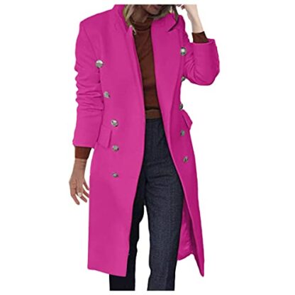 L9WEI Women's Fashion Trench Coat Long Wool Coat with Double Breasted Coat Lapel Coat Elegant Cotton Jacket Women Warm Winter Coat Winter Long Sleeve Jackets - Image 3