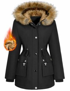 Lonya Women's Winter Faux Fur Hooded Parka Jackets Waterproof Coats Fleece Lined Ladies Long Coat Outerwear Windproof Warm Thicken Sherpa Lining Puffer Jacket