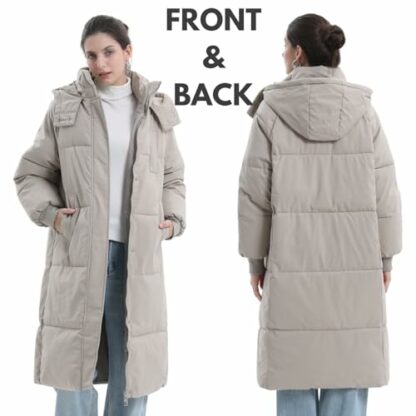 PUFFIT Women Long Puffer Jacket Hood Winter Water Repellent Wind-resistant Warm Ladies Quilted Padded Coat Big Pocket - Image 4