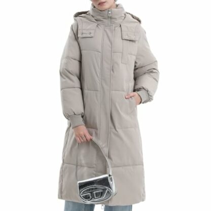 PUFFIT Women Long Puffer Jacket Hood Winter Water Repellent Wind-resistant Warm Ladies Quilted Padded Coat Big Pocket - Image 2